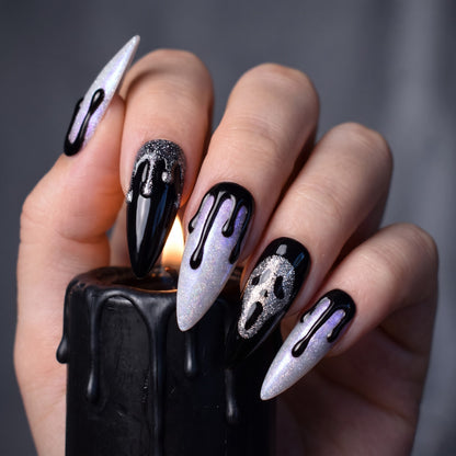 Midnight Scream Cat-Eye Drip Glitter Stiletto Press On Nails