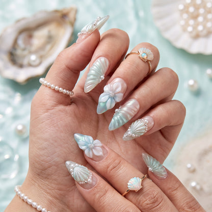 Pearl Mermaid Iridescent Elegant Stiletto Press On Nails