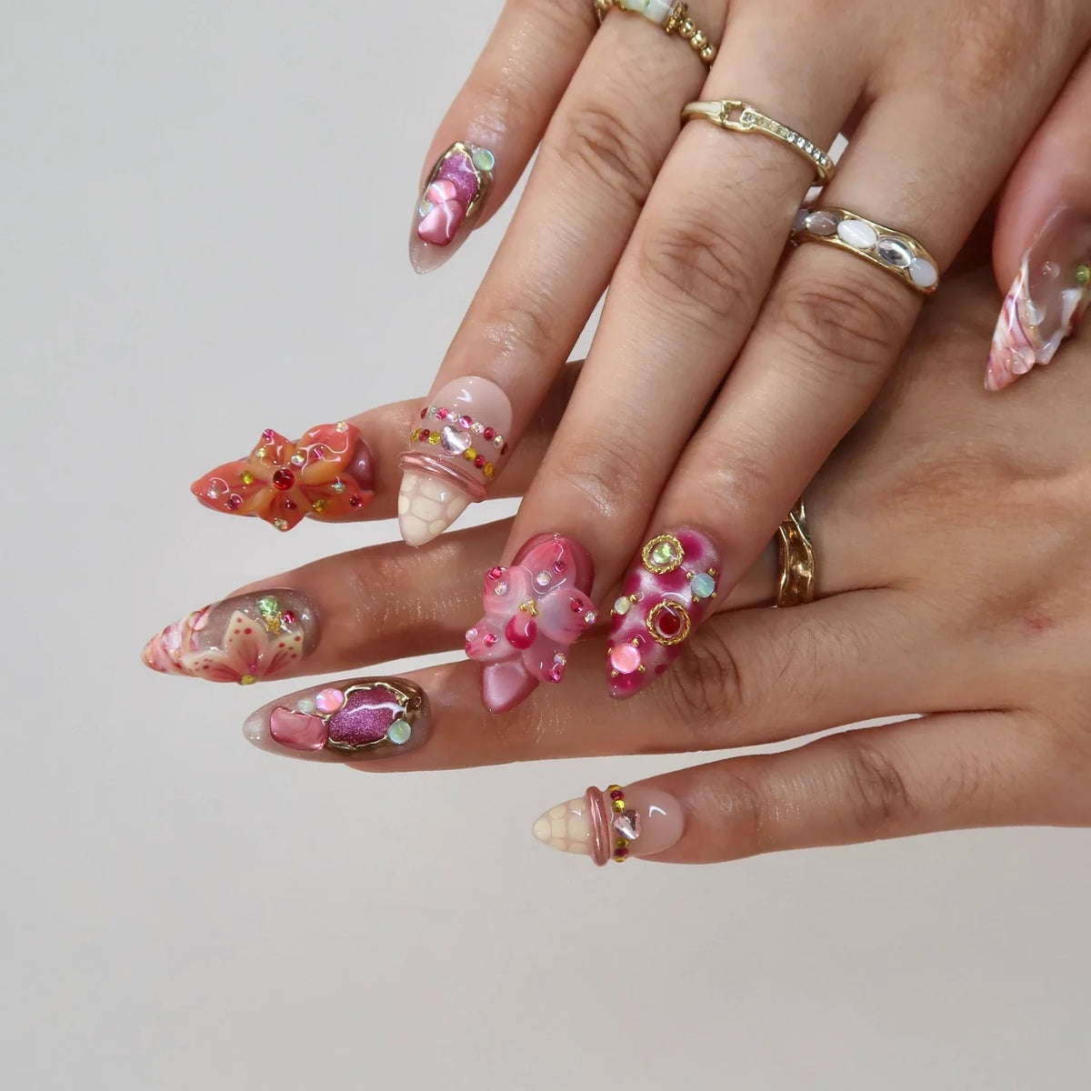 Hot Girl Chrome Fresh Almond Press On Nails