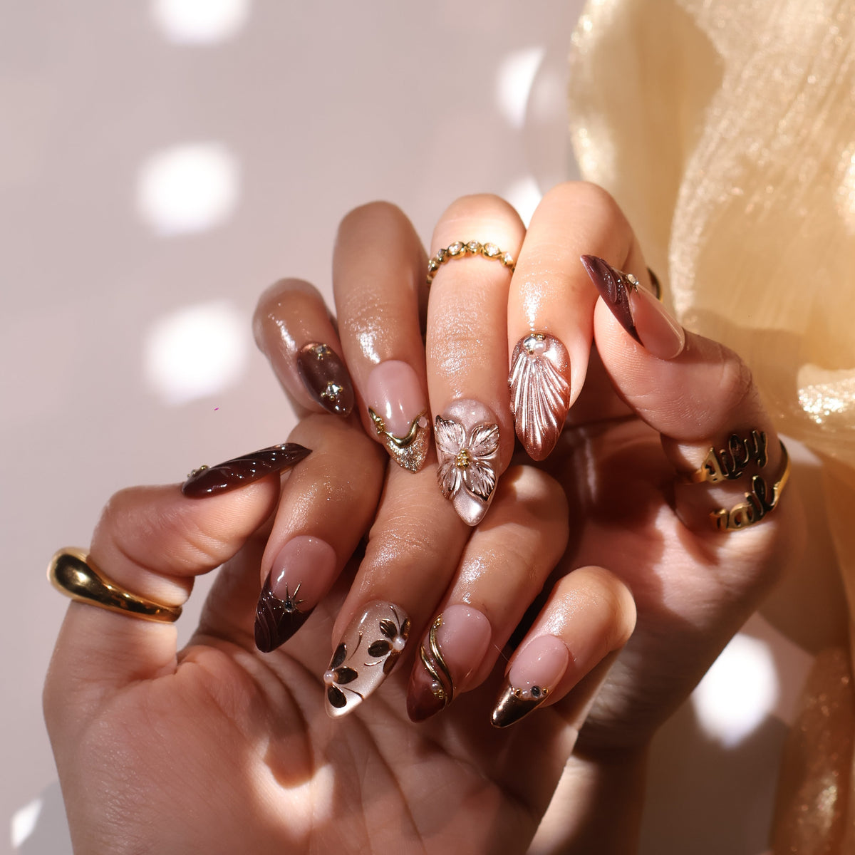 Velvet Ember Cat Eye Elegant Almond Press On Nails