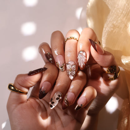 Velvet Ember Cat Eye Elegant Almond Press On Nails