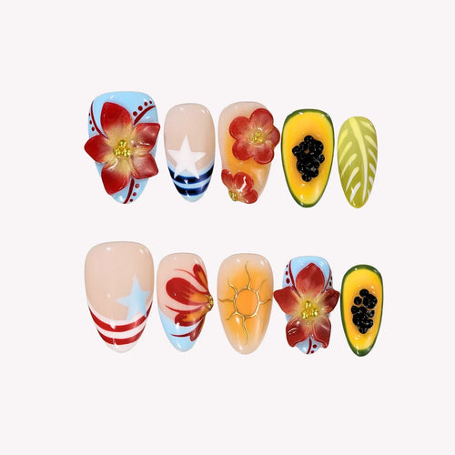 Island Gal Chrome Fresh Almond Press On Nails