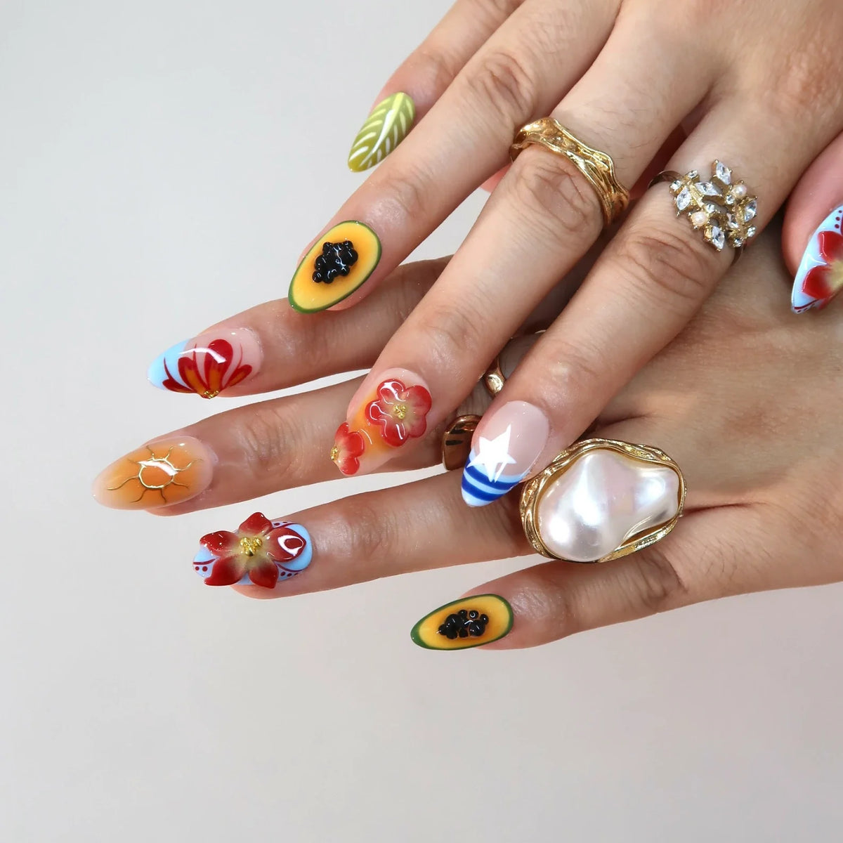 Island Gal Chrome Fresh Almond Press On Nails