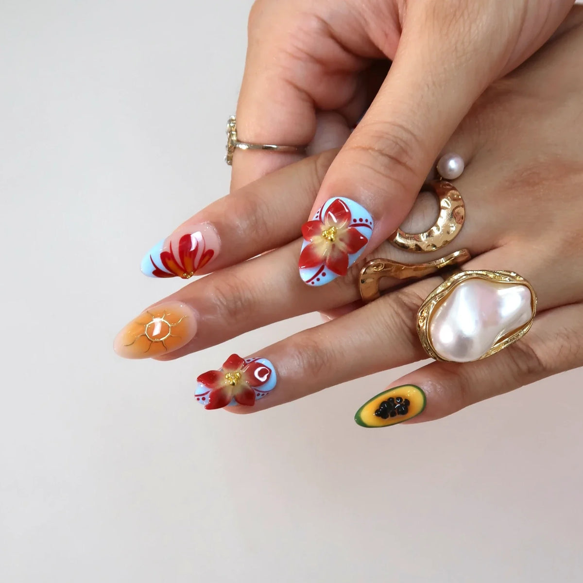Island Gal Chrome Fresh Almond Press On Nails