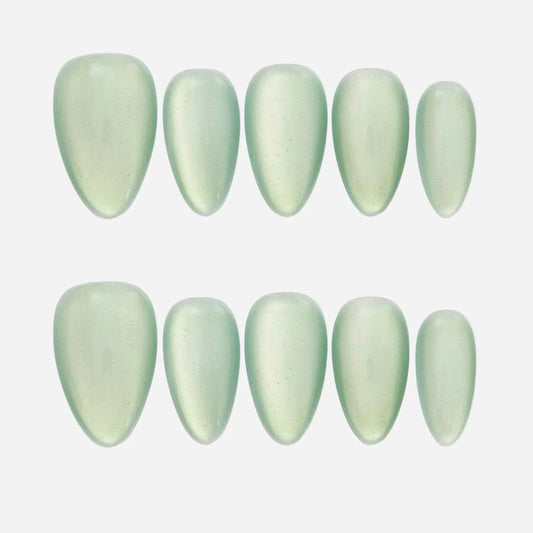 Cat Eye Jade Fresh Almond Press On Nails