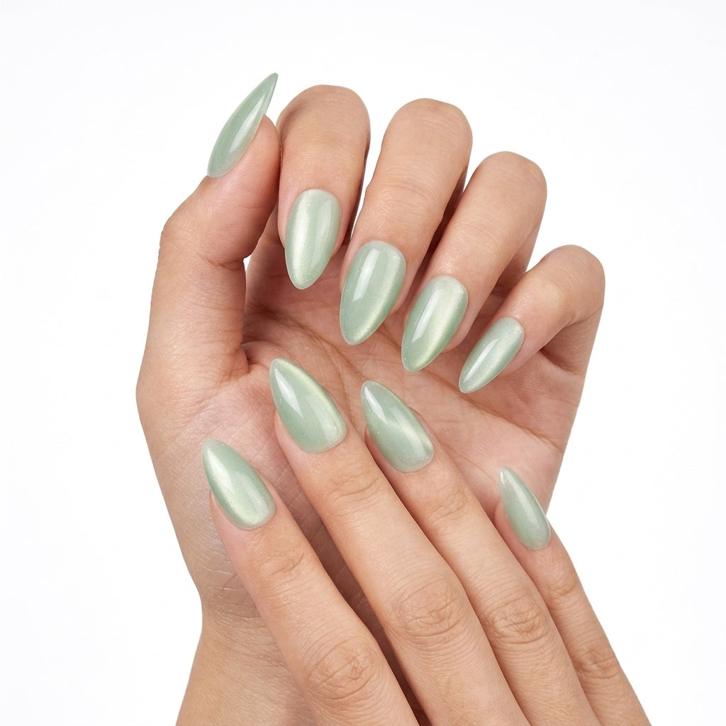 Cat Eye Jade Fresh Almond Press On Nails