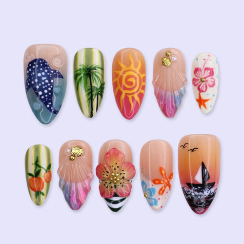 Florida Summer 3D Fresh Almond Press On Nails