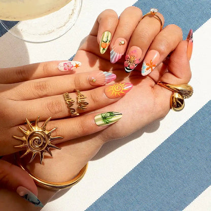 Florida Summer 3D Fresh Almond Press On Nails