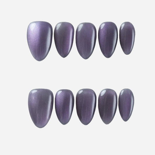 Cat Eye Lilac Fresh Almond Press On Nails