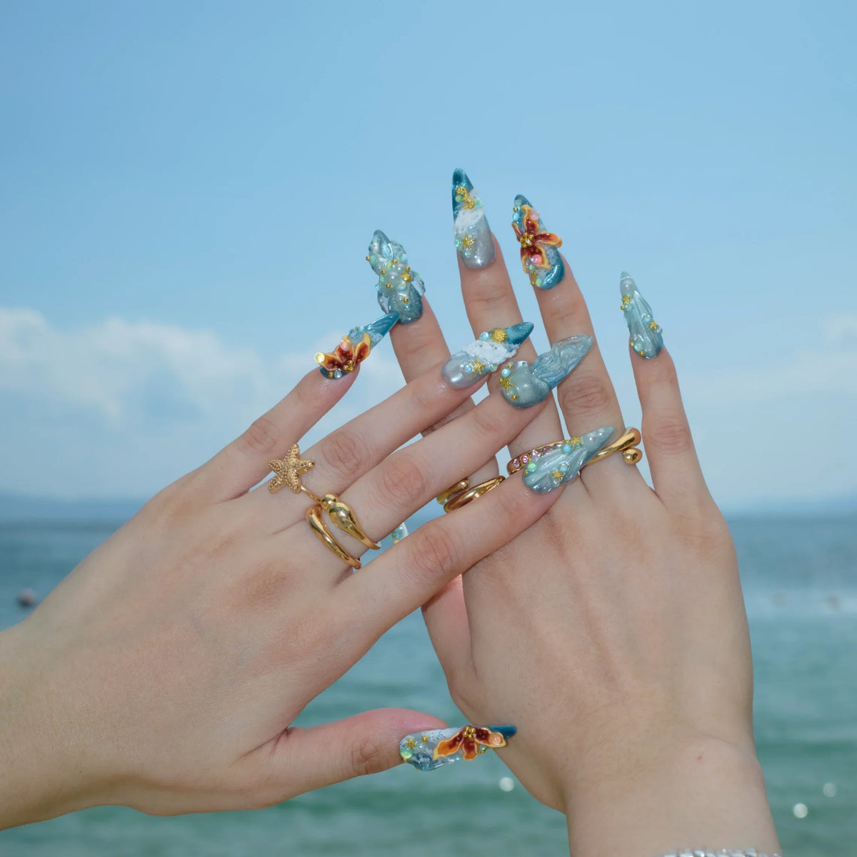 Endless Blue 3D Fresh Almond Press On Nails