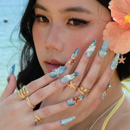 Endless Blue 3D Fresh Almond Press On Nails
