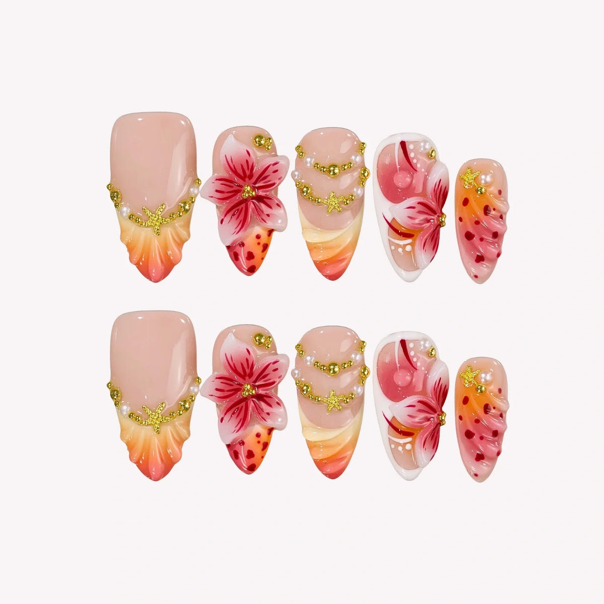 Maldives Sunset Chrome Fresh Almond Press On Nails