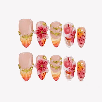 Maldives Sunset Chrome Fresh Almond Press On Nails