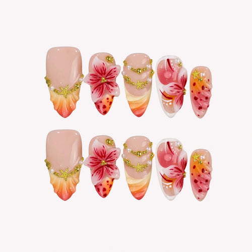 Maldives Sunset Chrome Fresh Almond Press On Nails