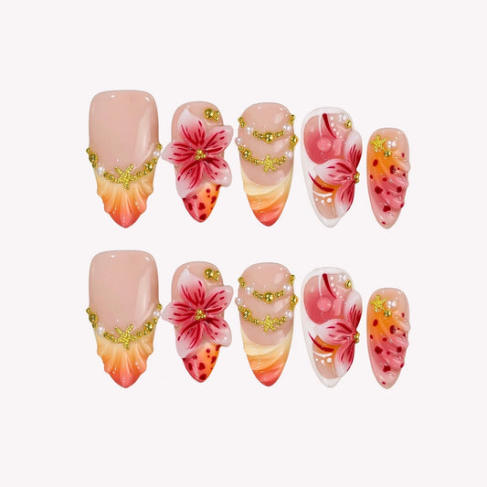 Maldives Sunset Chrome Fresh Almond Press On Nails