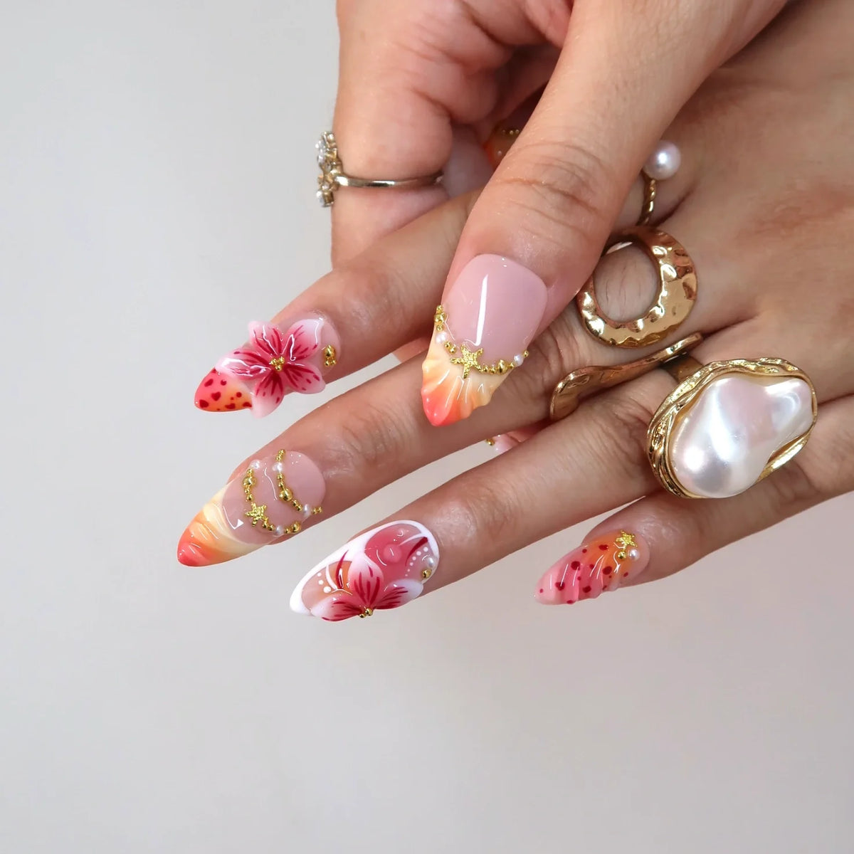 Maldives Sunset Chrome Fresh Almond Press On Nails
