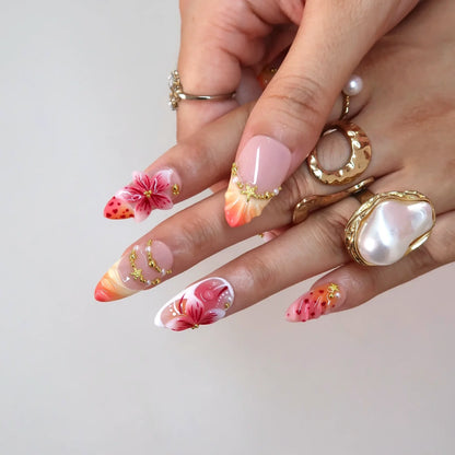 Maldives Sunset Chrome Fresh Almond Press On Nails