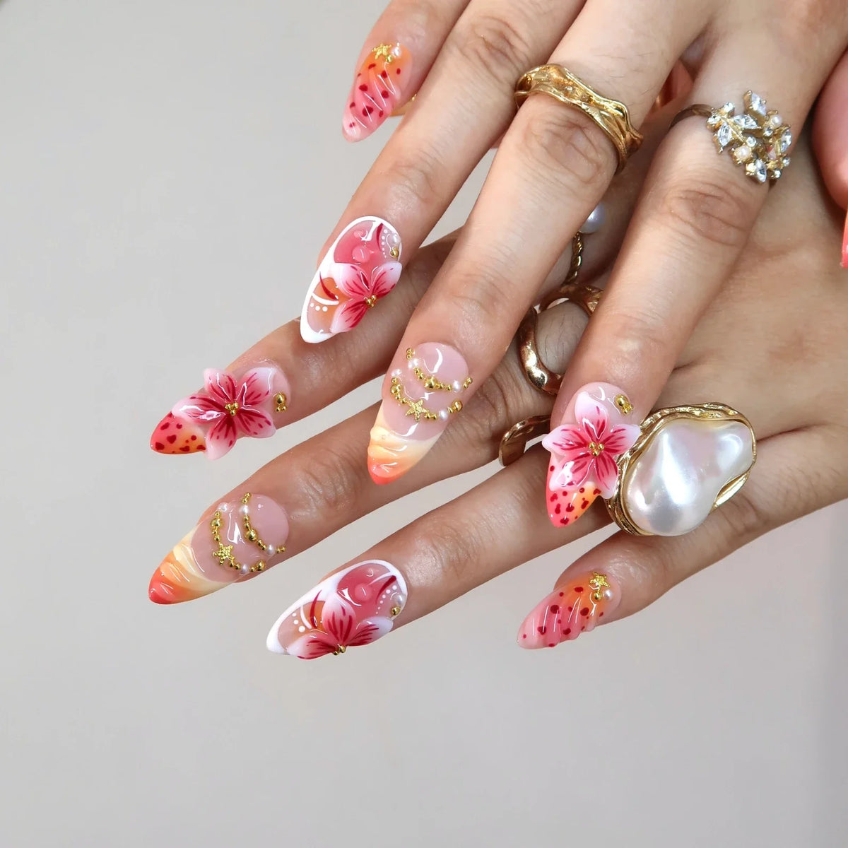 Maldives Sunset Chrome Fresh Almond Press On Nails