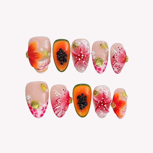 Melody Of Summer Aura Fresh Almond Press On Nails