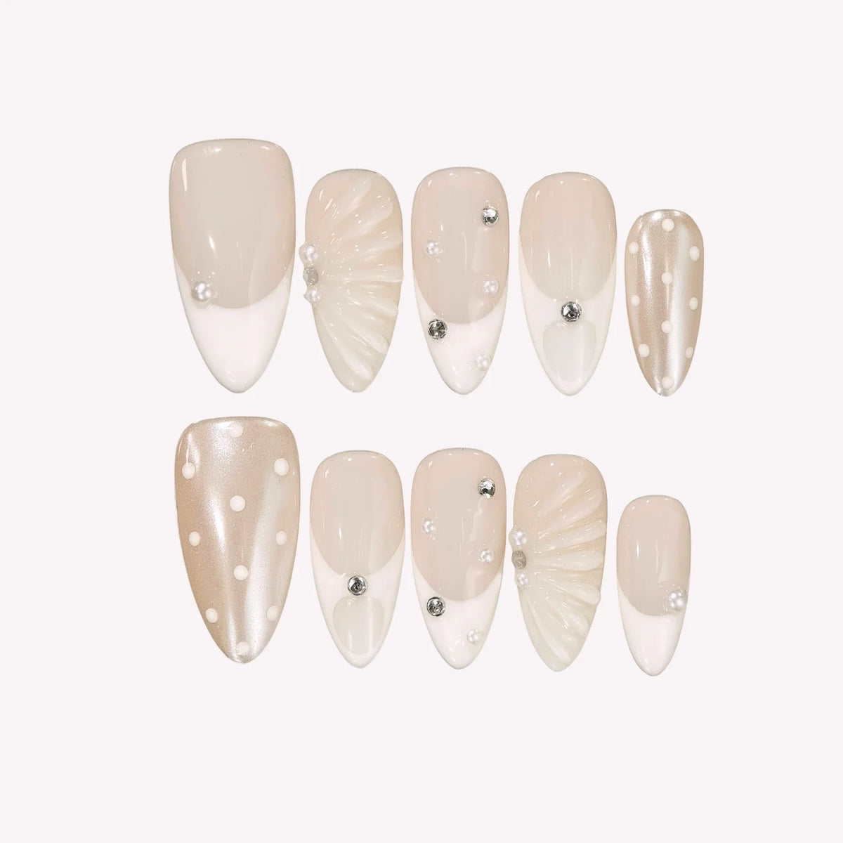 Milky Crystal Chrome Elegant Almond Press On Nails
