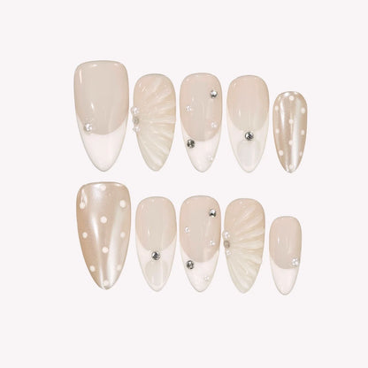 Milky Crystal Chrome Elegant Almond Press On Nails