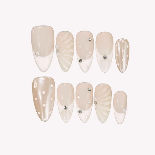 Milky Crystal Chrome Elegant Almond Press On Nails