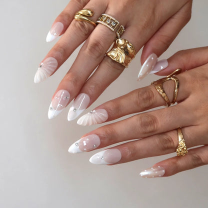 Milky Crystal Chrome Elegant Almond Press On Nails