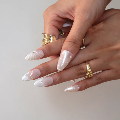 Milky Crystal Chrome Elegant Almond Press On Nails