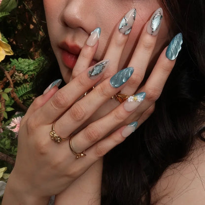 Ocean Breeze Chrome Fresh Almond Press On Nails