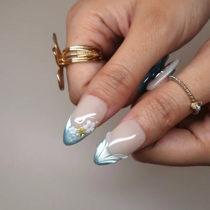 Ocean Breeze Chrome Fresh Almond Press On Nails