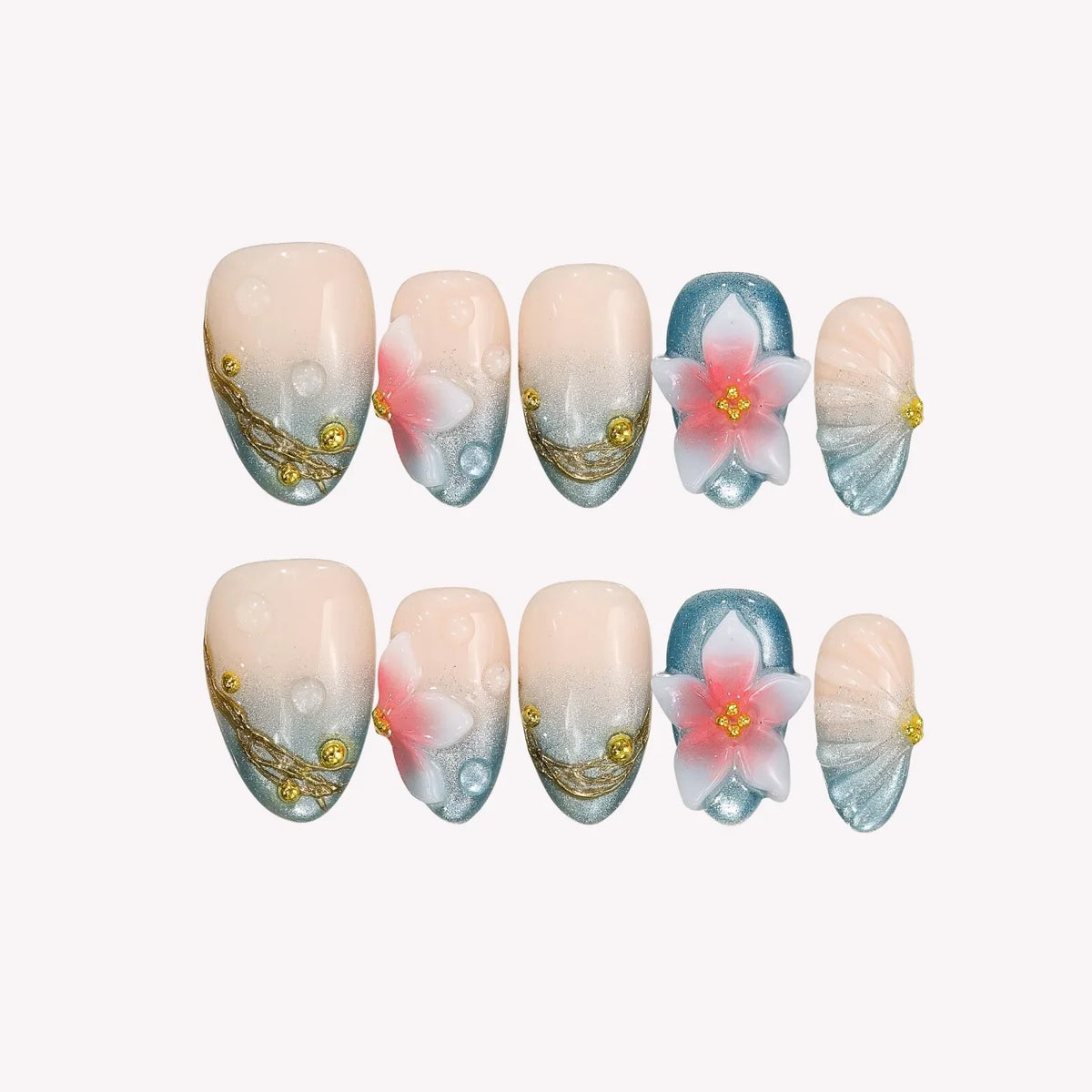 Ocean Whisper Chrome Fresh Almond Press On Nails