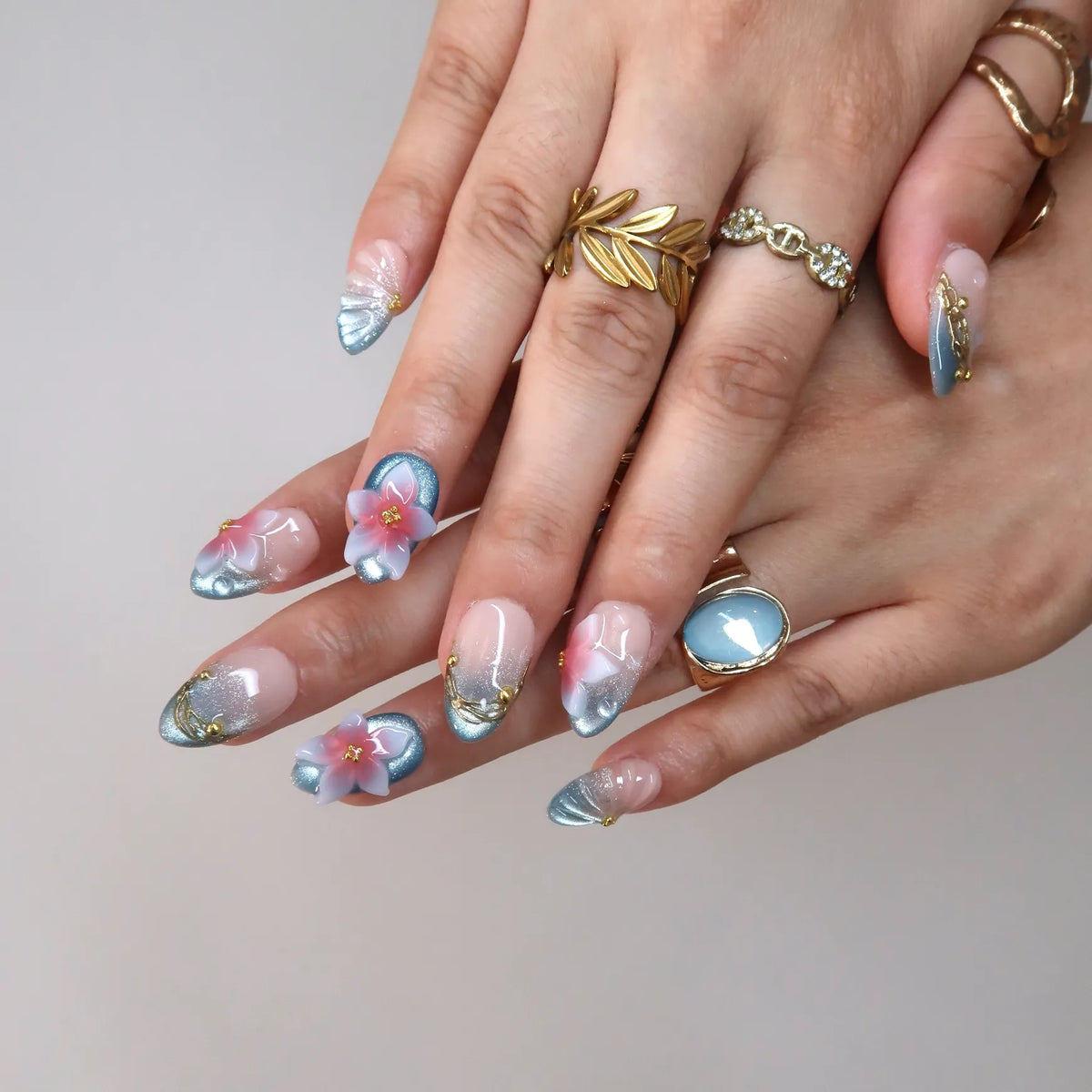 Ocean Whisper Chrome Fresh Almond Press On Nails
