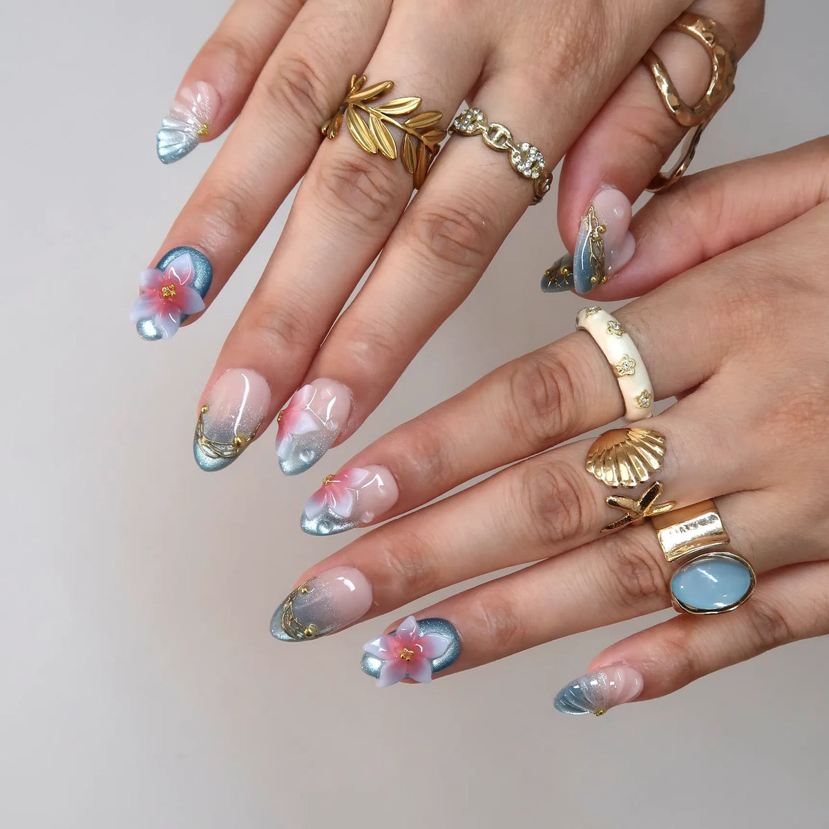Ocean Whisper Chrome Fresh Almond Press On Nails