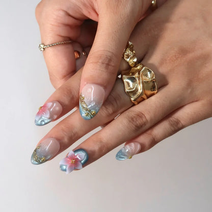 Ocean Whisper Chrome Fresh Almond Press On Nails