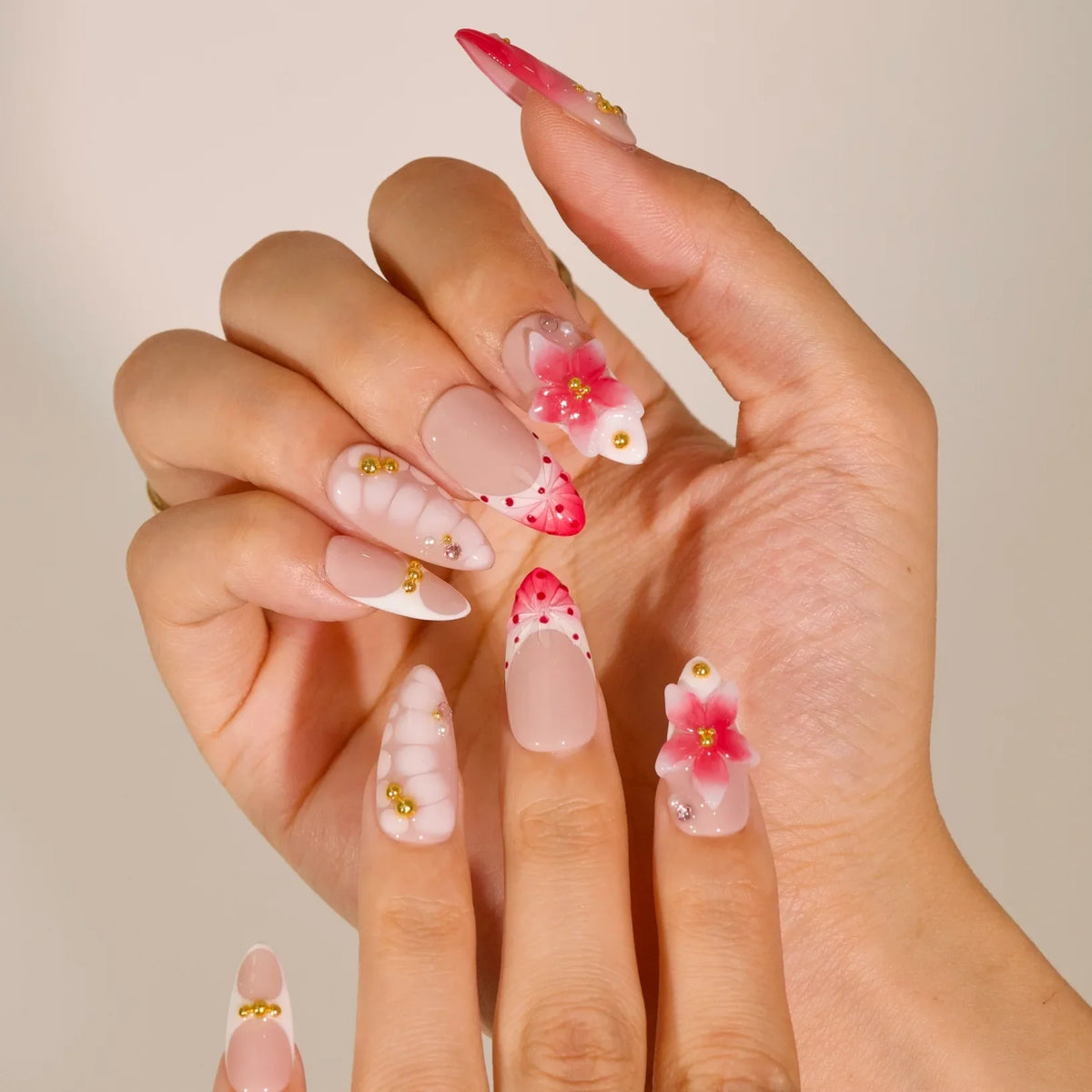 Pastal Bloom Chrome Fresh Almond Press On Nails