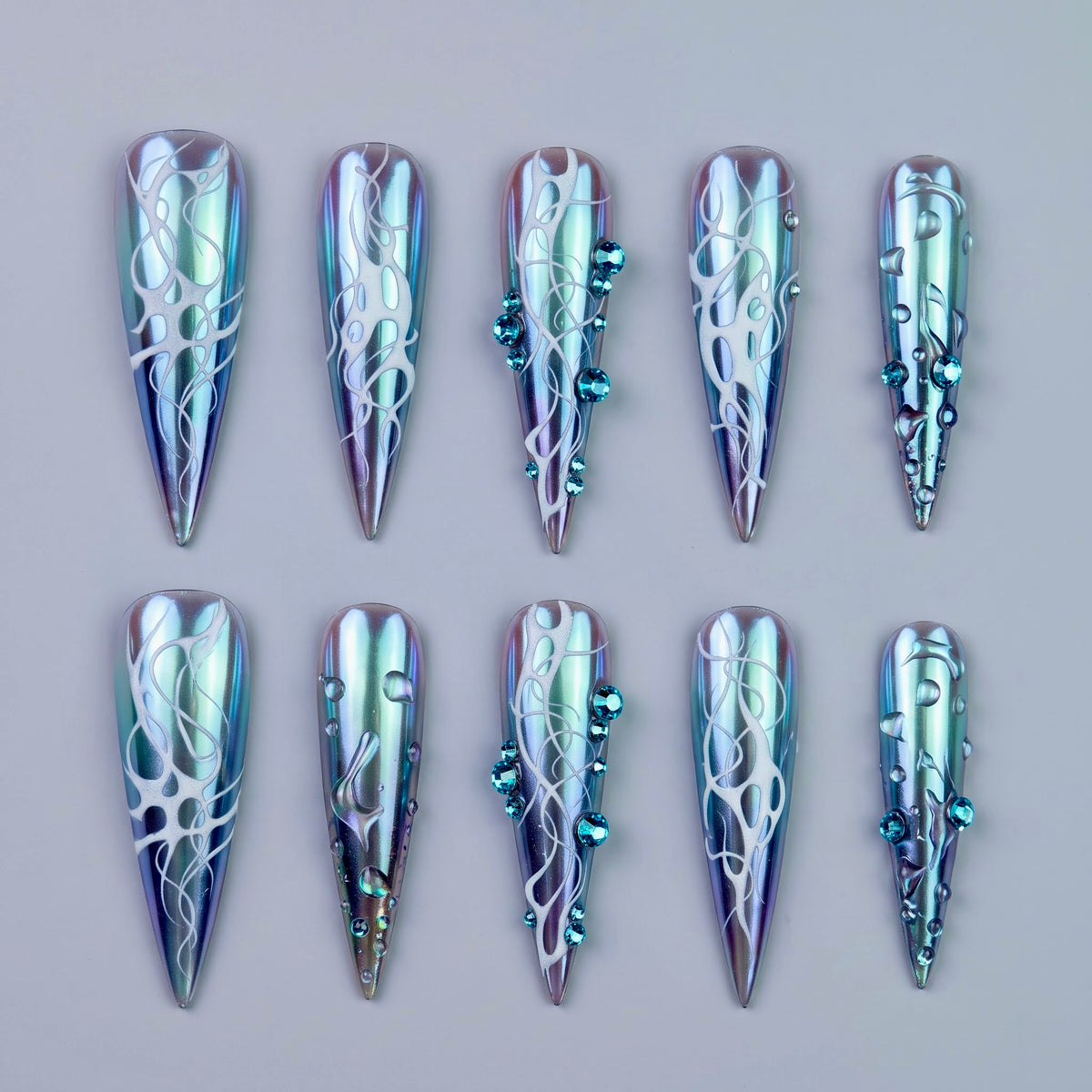 Jellyfish Dream Chrome Aurora Stiletto Press On Nails