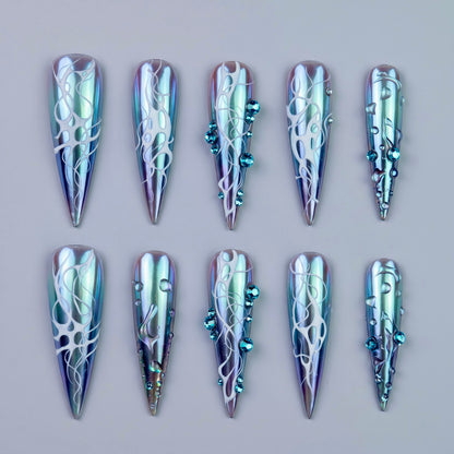 Jellyfish Dream Chrome Aurora Stiletto Press On Nails
