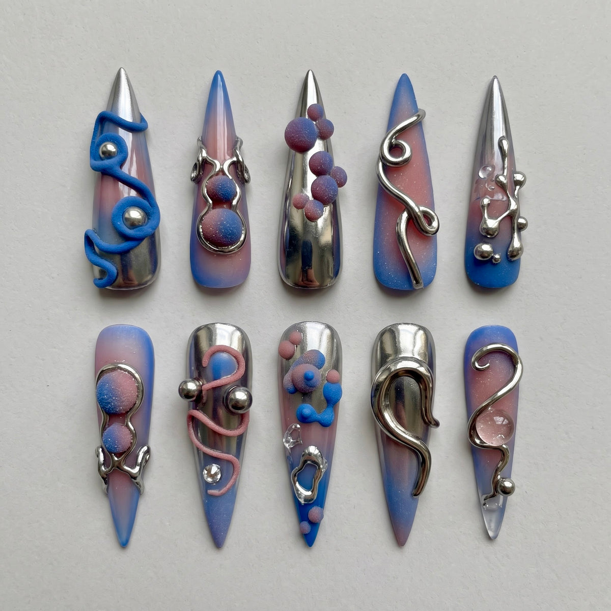 Liquid Metal Chrome Aura Stiletto Press On Nails