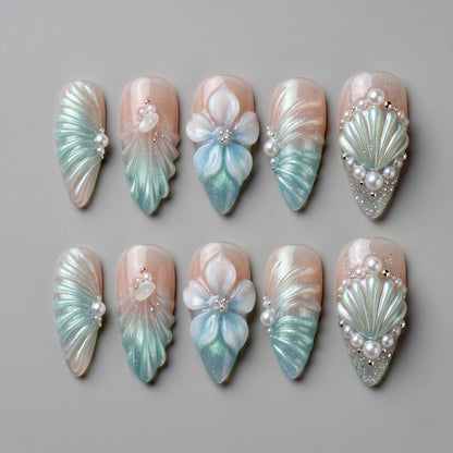 Pearl Mermaid Iridescent Elegant Stiletto Press On Nails