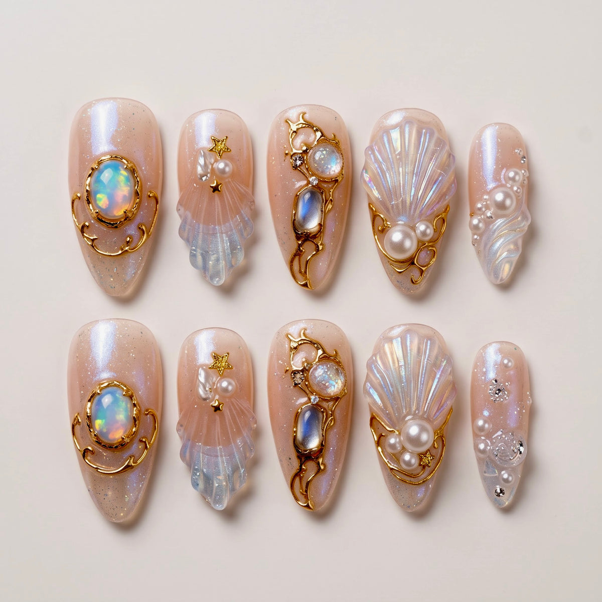 Opal Mermaid Iridescent Ethereal Almond Press On Nails
