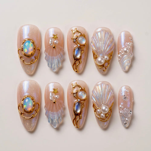 Opal Mermaid Iridescent Ethereal Almond Press On Nails