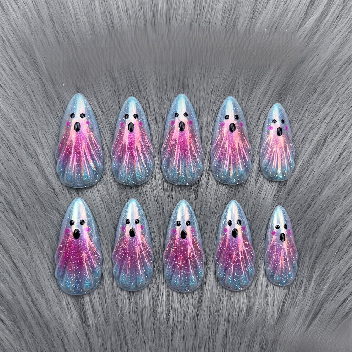 Boo Ghost Cat-Eye Spooky Almond Press On Nails