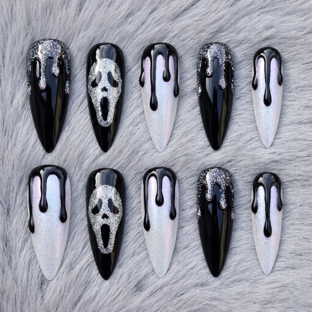 Midnight Scream Cat-Eye Drip Glitter Stiletto Press On Nails
