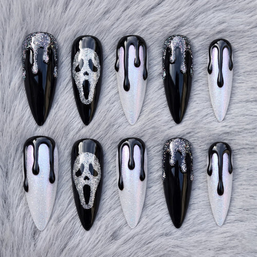 Midnight Scream Cat-Eye Drip Glitter Stiletto Press On Nails