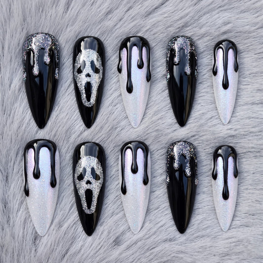 Midnight Scream Cat-Eye Drip Glitter Stiletto Press On Nails