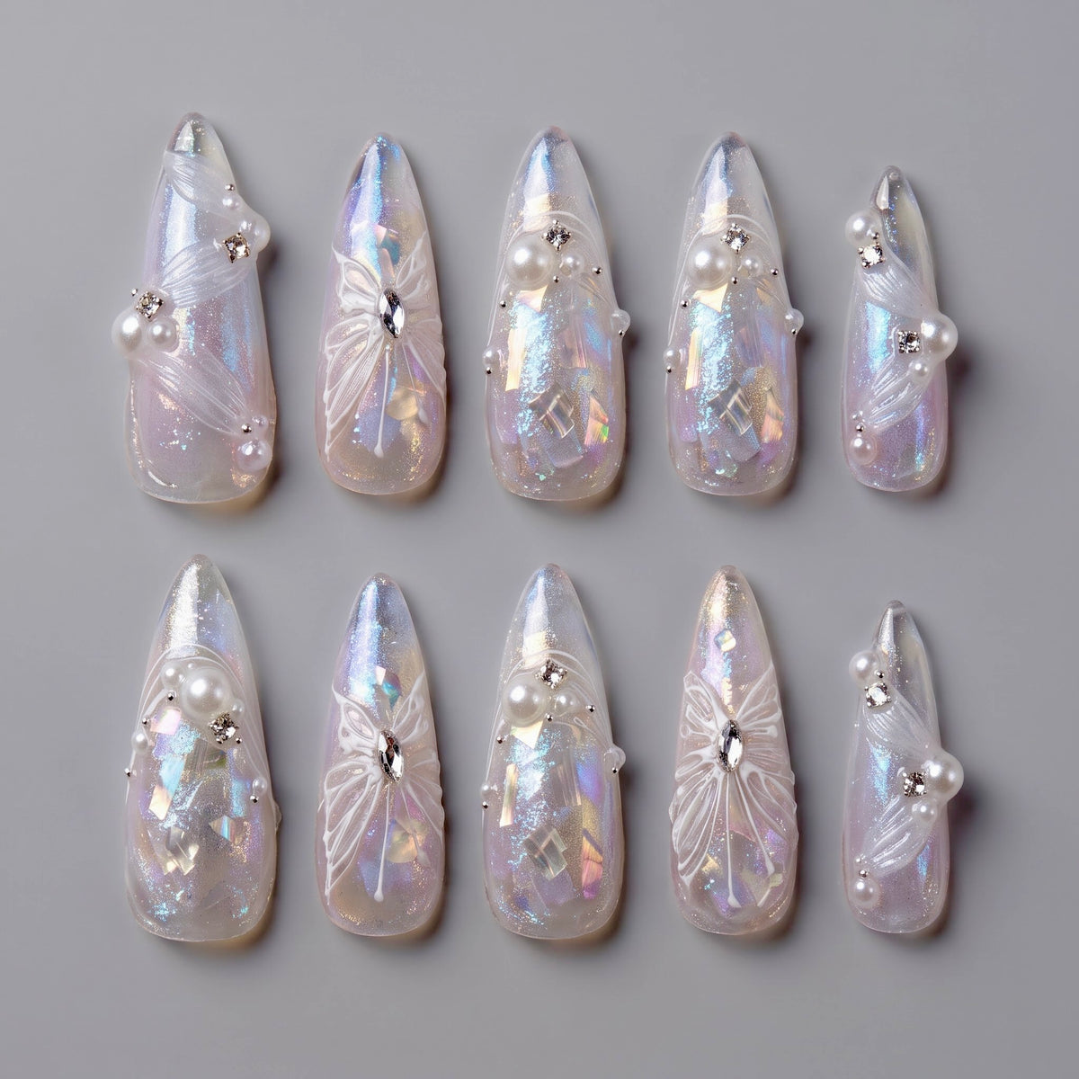 Angel Aura Iridescent Butterfly Almond Press On Nails