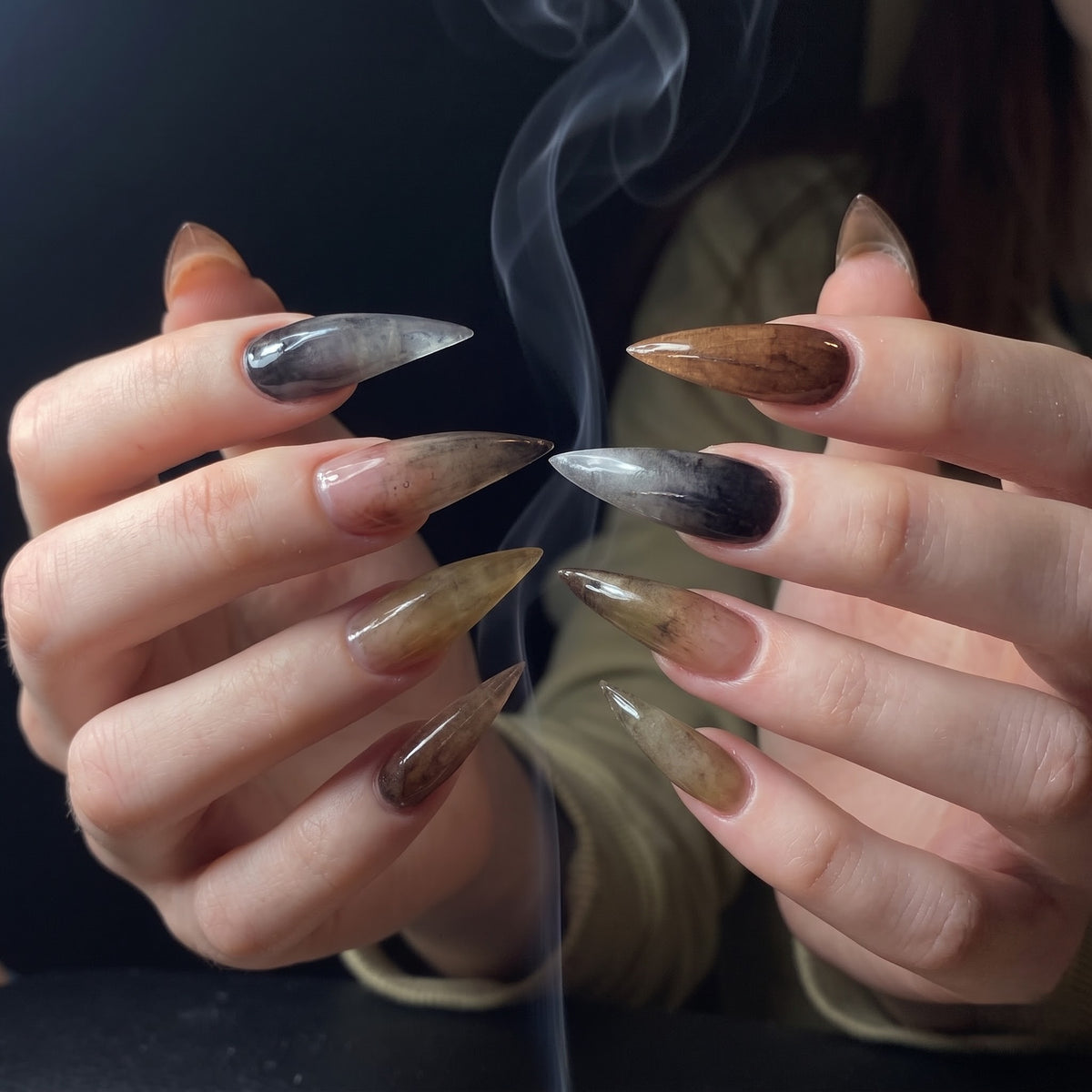 Smoked Glass Claw Amber Haze Press On Nails