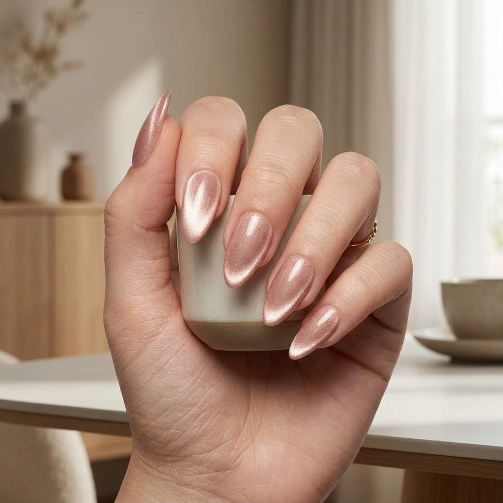 Cat Eye Rose Fresh Almond Press On Nails