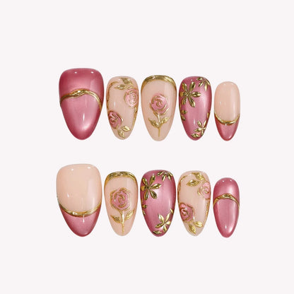 Rosy Mood Chrome Elegant Almond Press On Nails