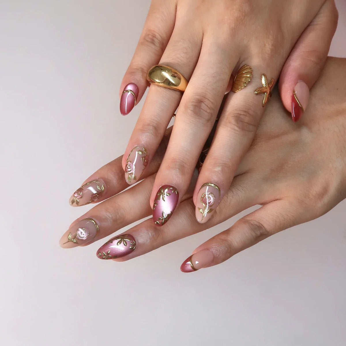 Rosy Mood Chrome Elegant Almond Press On Nails